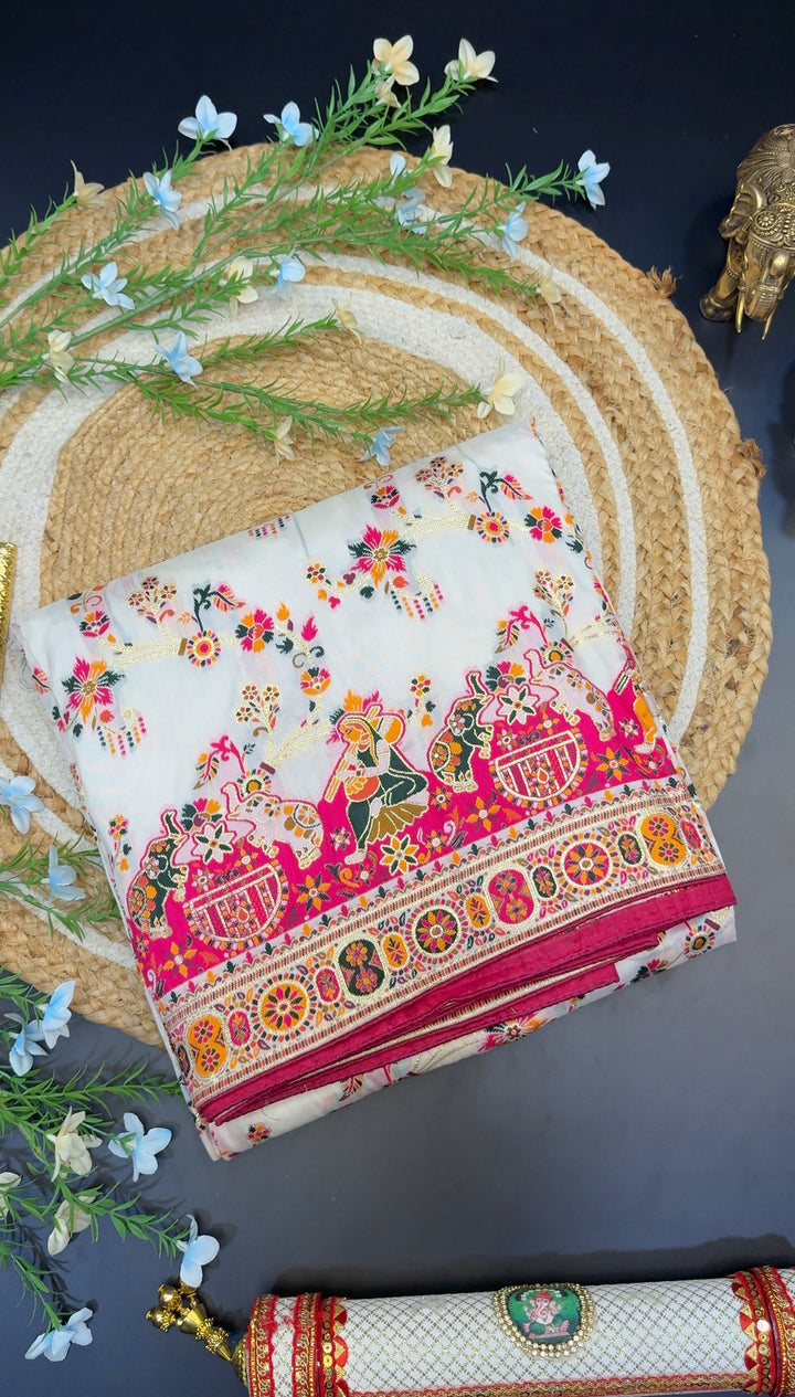 Elegant Multicolor Floral Embroidered Traditional Pashmina Gulraaz Designer Saree