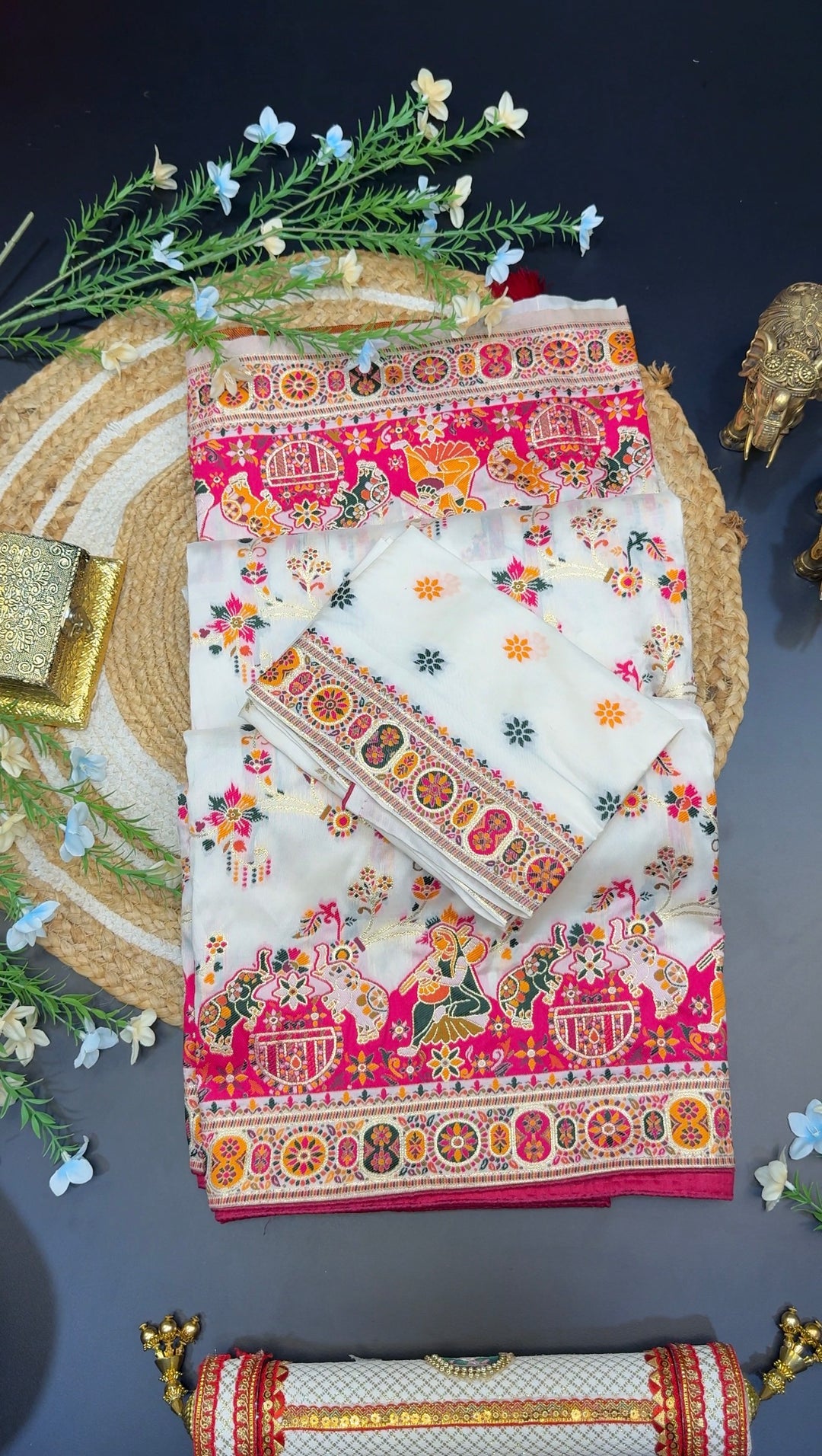 Elegant Multicolor Floral Embroidered Traditional Pashmina Gulraaz Designer Saree