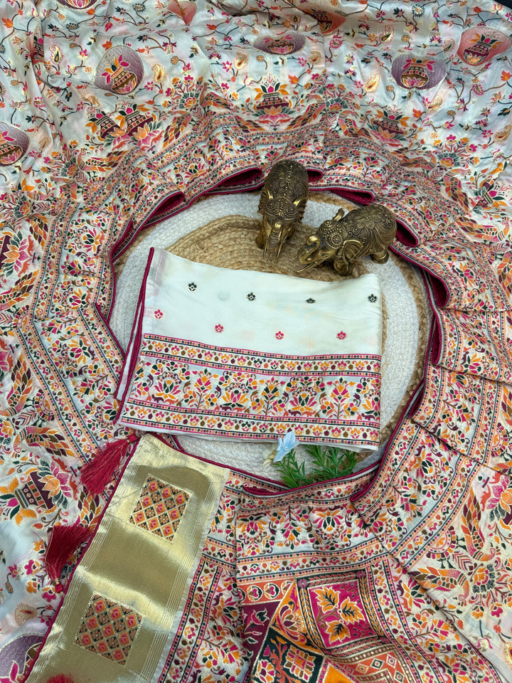 Graceful Multicolor Pashmina Saree with Intricate Ethnic Floral Patterns