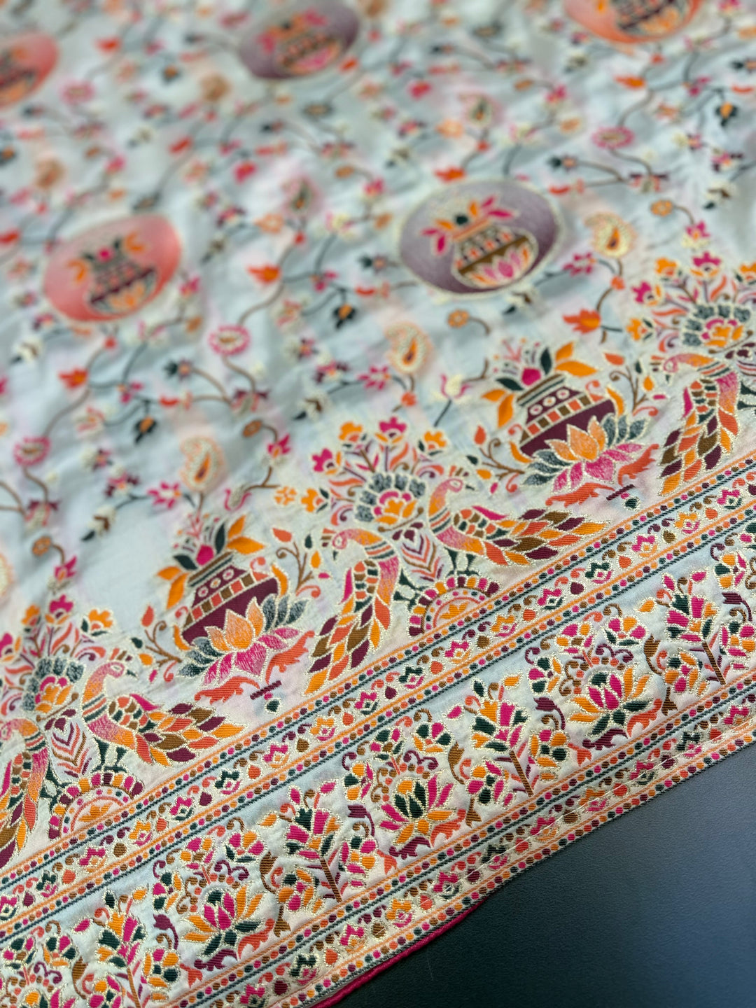 Graceful Multicolor Pashmina Saree with Intricate Ethnic Floral Patterns