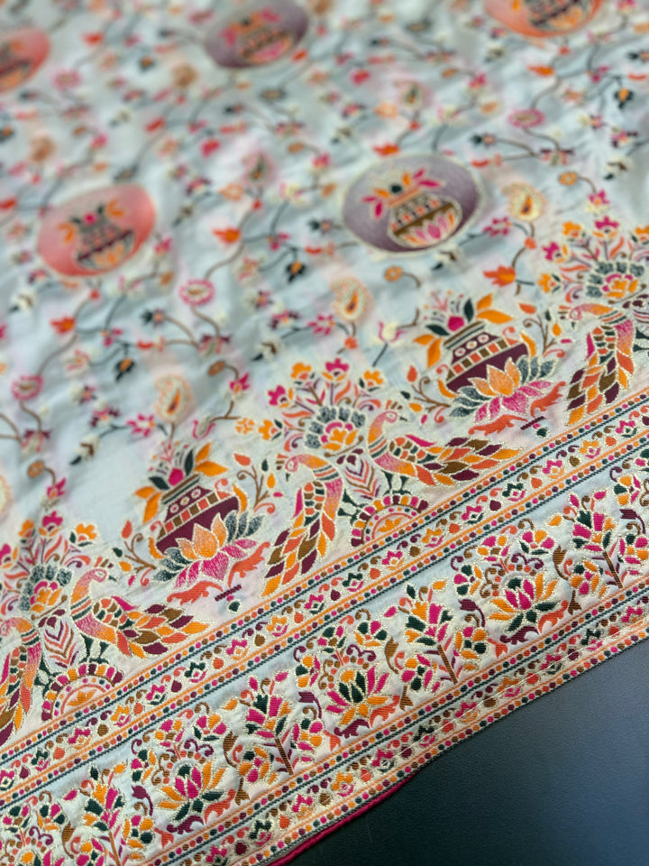 Graceful Multicolor Pashmina Saree with Intricate Ethnic Floral Patterns