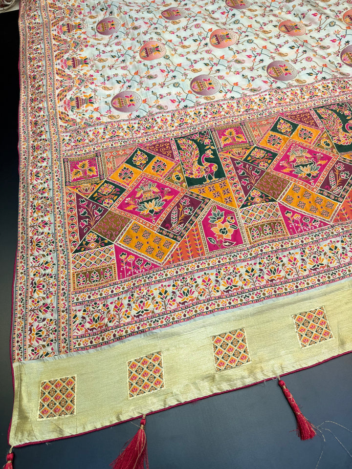 Graceful Multicolor Pashmina Saree with Intricate Ethnic Floral Patterns