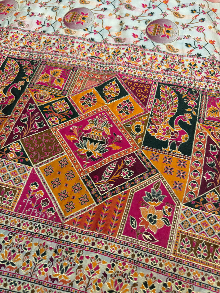 Graceful Multicolor Pashmina Saree with Intricate Ethnic Floral Patterns