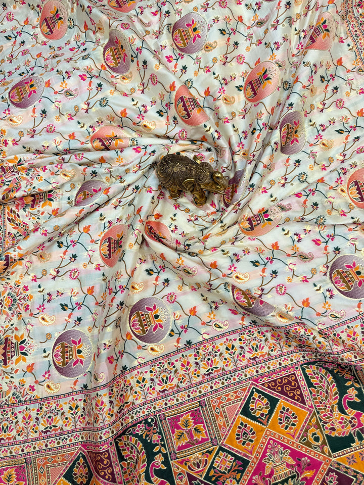 Graceful Multicolor Pashmina Saree with Intricate Ethnic Floral Patterns