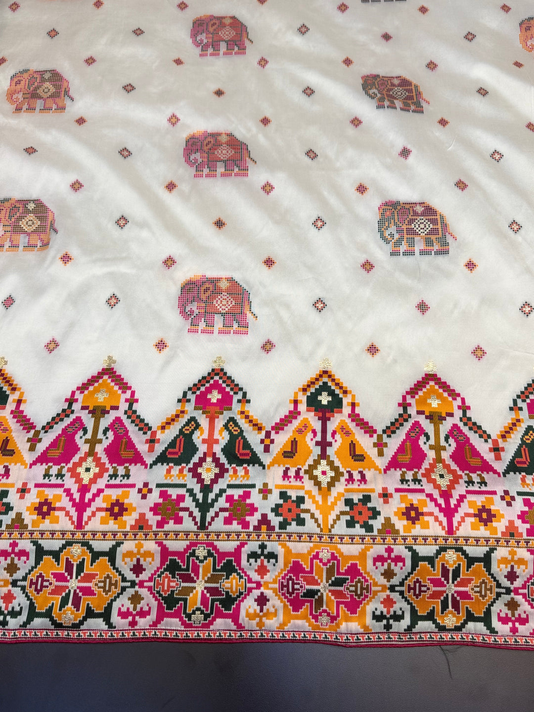 Premium Patola Design Pashmina Saree with Intricate Multicolor Woven Border &amp; Pallu