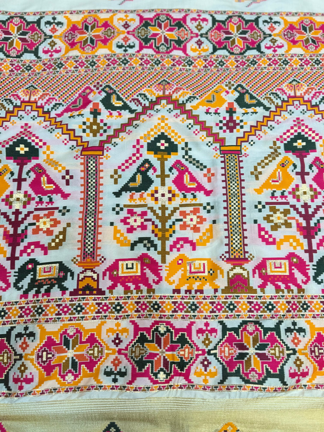 Premium Patola Design Pashmina Saree with Intricate Multicolor Woven Border &amp; Pallu