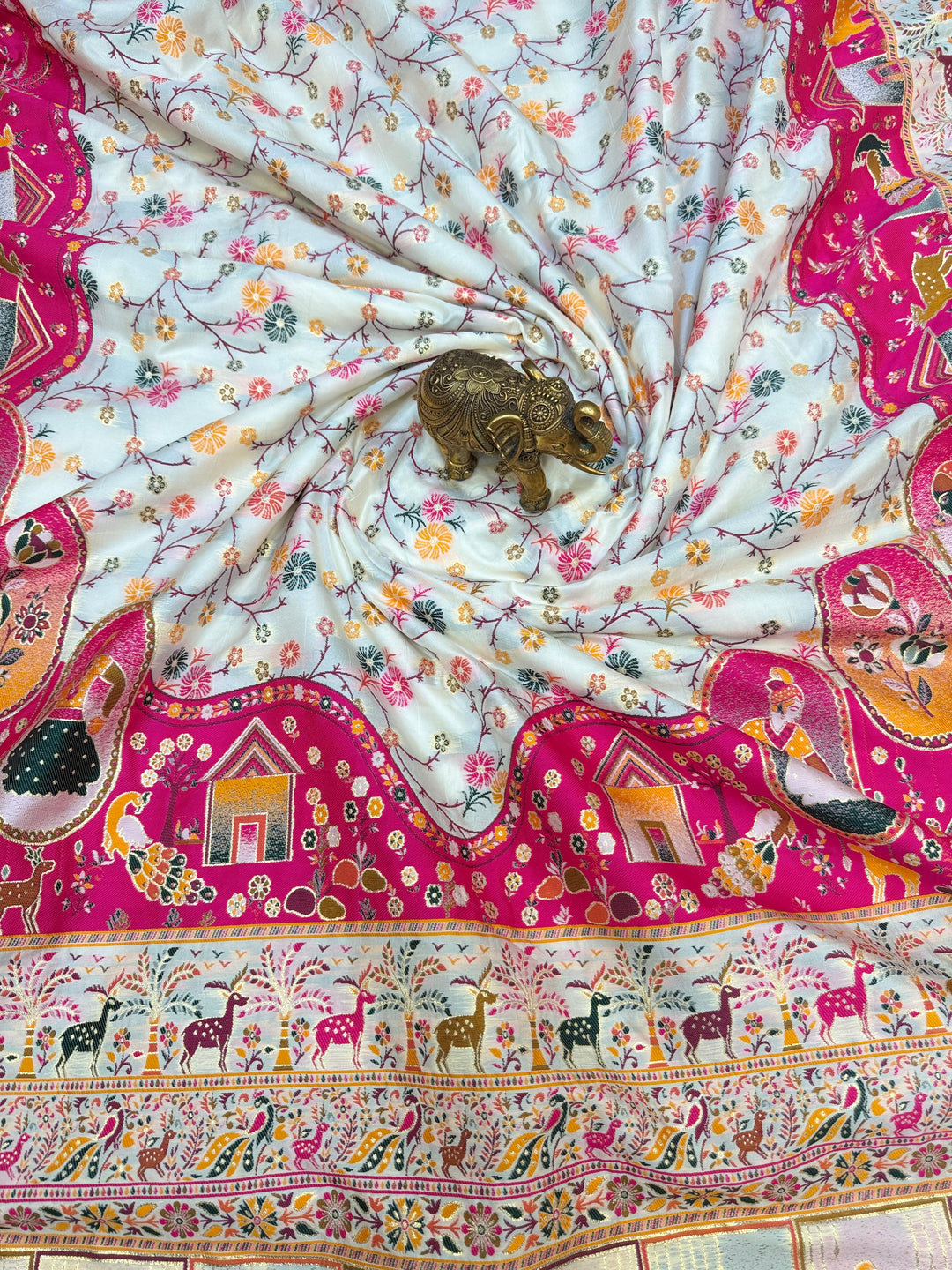 Exclusive Pashmina Saree with Floral Jequard Work &amp; Royal Pink Designer Pallu