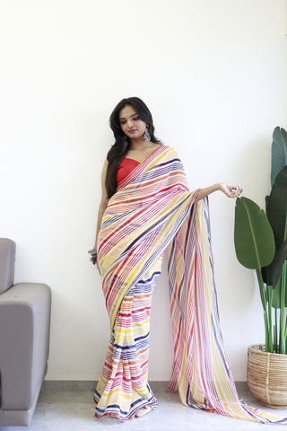 Comely 1-Minute Ready To Wear Yellow Georgette Saree