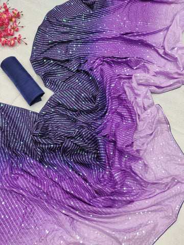 Purple Satin Fancy Sequence Work Saree