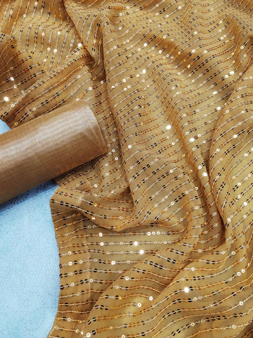 Golden Satin Fancy Sequence Work Saree