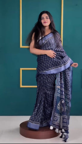 New linen pattu border printed soft linen by linen saree with zari pattu weaving border.