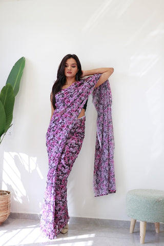 Petrichor 1-Minute Ready To Wear Purple Georgette Saree