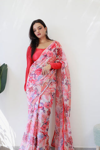 Magnificat 1-Minute Ready To Wear Pink Georgette Saree