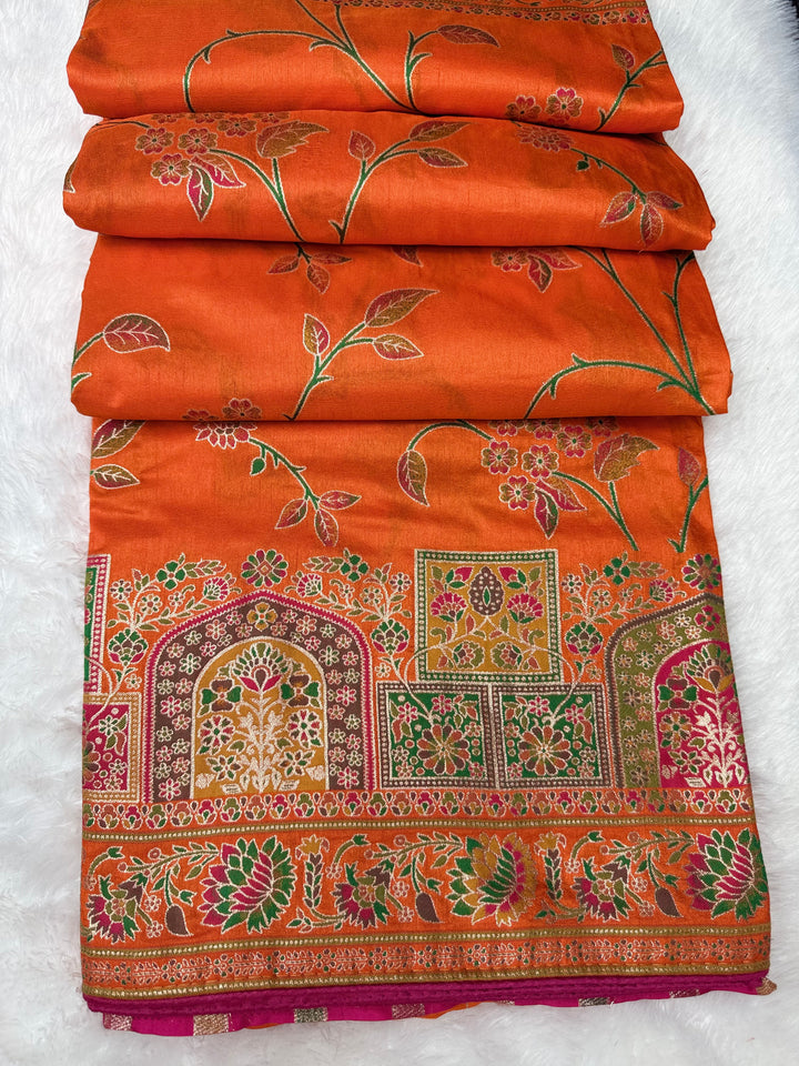 Elegant orenga Woven Saree with Intricate Floral Motifs &amp; Rich Zari Border (Copy) (Copy) (Copy)
