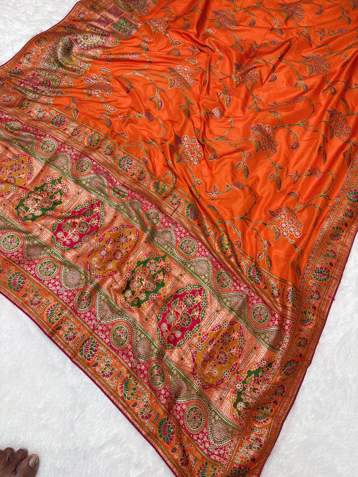 Elegant orenga Woven Saree with Intricate Floral Motifs &amp; Rich Zari Border (Copy) (Copy) (Copy)
