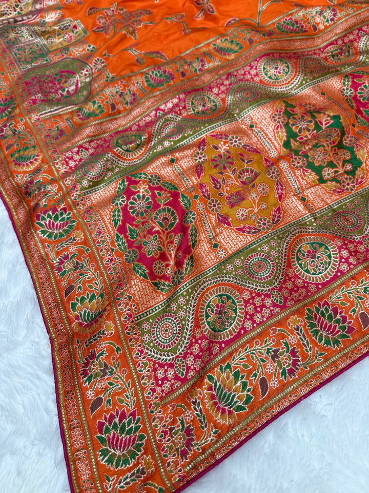 Elegant orenga Woven Saree with Intricate Floral Motifs &amp; Rich Zari Border (Copy) (Copy) (Copy)