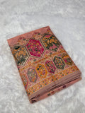 Royal  Pashmina Saree with Traditional Narrative Motifs & Designer Meenakari Border-PEACH