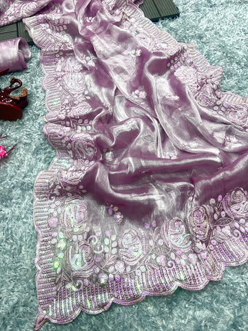 Organza Jute Multi Embroidery Work Saree