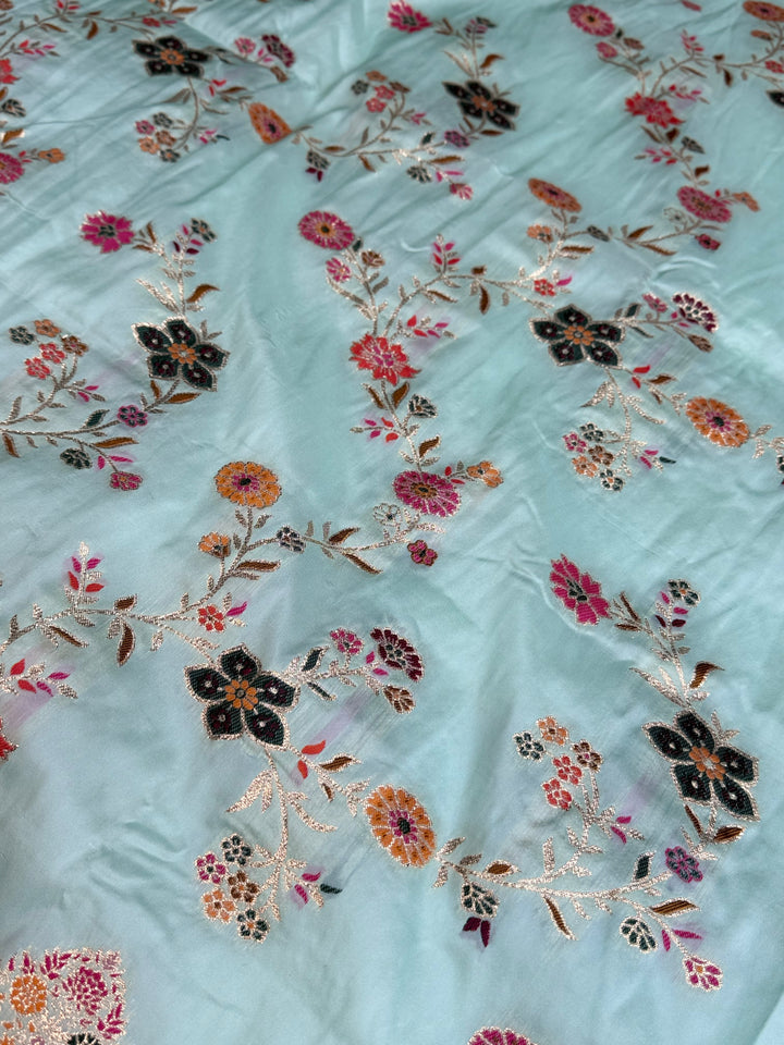 Royal  Pashmina Saree with Traditional Narrative Motifs &amp; Designer Meenakari Border-SKY BLUE