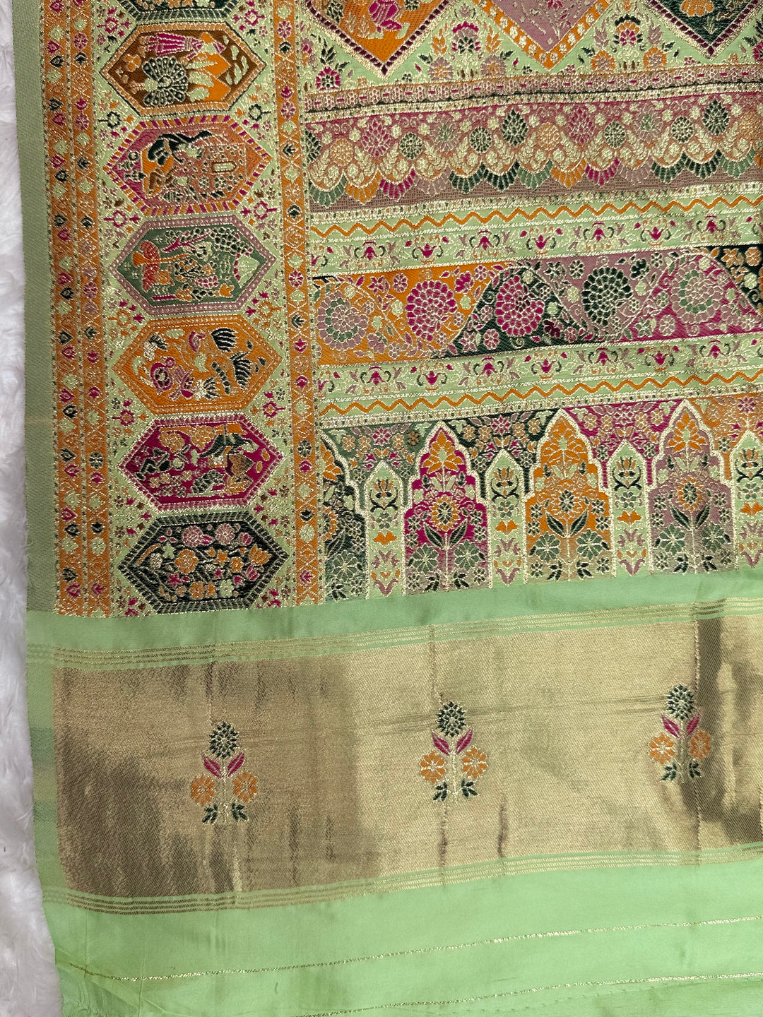 Royal  Pashmina Saree with Traditional Narrative Motifs &amp; Designer Meenakari Border-PISTA