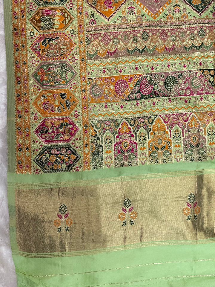 Royal  Pashmina Saree with Traditional Narrative Motifs &amp; Designer Meenakari Border-PISTA
