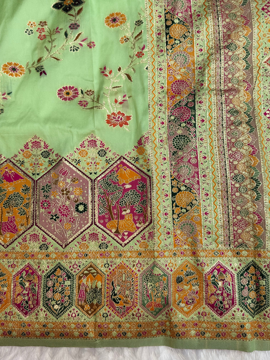 Royal  Pashmina Saree with Traditional Narrative Motifs &amp; Designer Meenakari Border-PISTA