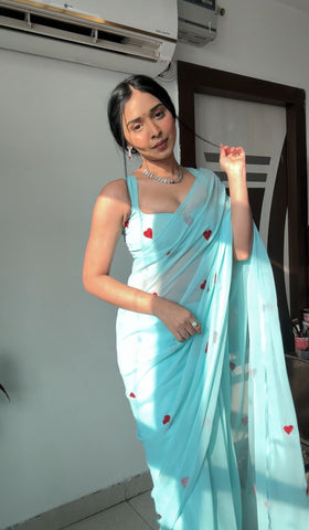 Enamoring 1-Minute Ready To Wear Sky Georgette Saree