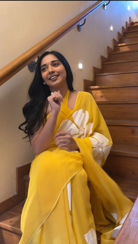 Piquant 1-Minute Ready To Wear Yellow Georgette Saree