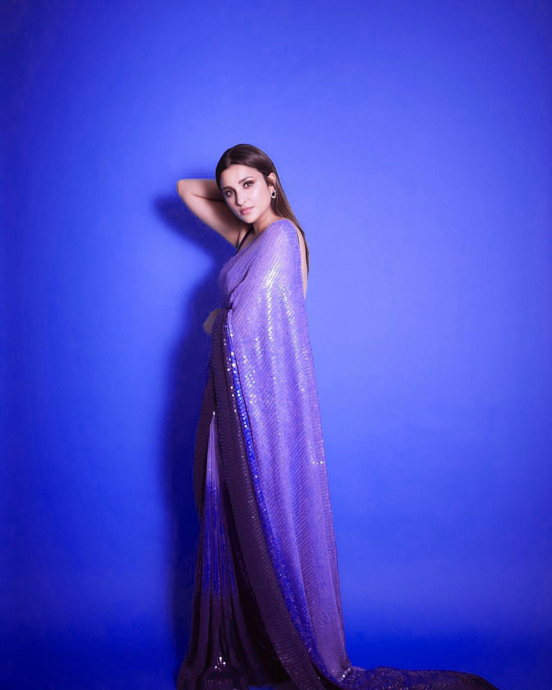 Purple Satin Fancy Sequence Work Saree