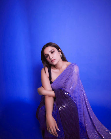 Purple Satin Fancy Sequence Work Saree