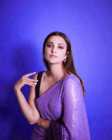 Purple Satin Fancy Sequence Work Saree