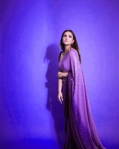 Purple Satin Fancy Sequence Work Saree