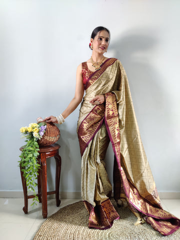 Zari Weaving Banarasi Soft Silk Ready to Wear Saree