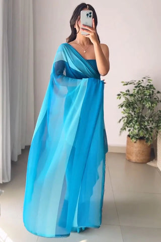 Marvellous 1-Minute Ready To Wear Firozi Georgette Saree