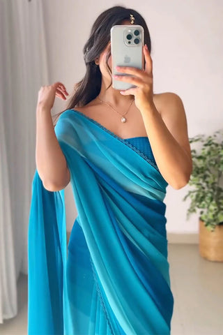 Marvellous 1-Minute Ready To Wear Firozi Georgette Saree