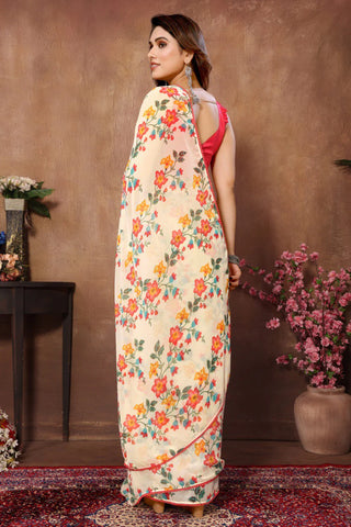 Enamoring 1-Minute Ready To Wear Beige Georgette Saree