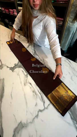 Belgium Dark Chocolate Color Kanjivaram Soft Silk Saree