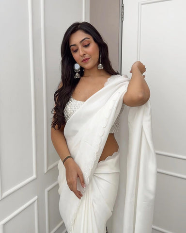Desuetude 1-Minute Ready To Wear White Georgette Saree