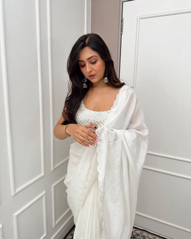 Desuetude 1-Minute Ready To Wear White Georgette Saree