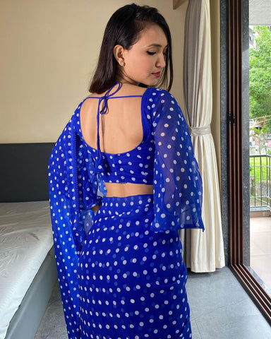 Embrocation 1-Minute Ready To Wear Blue Georgette Saree