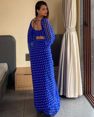 Embrocation 1-Minute Ready To Wear Blue Georgette Saree