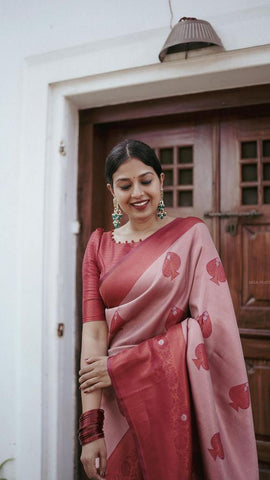 Red and Pink Colour Kanjivaram Woven Silk Saree With Blouse Piece