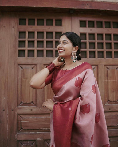 Red and Pink Colour Kanjivaram Woven Silk Saree With Blouse Piece