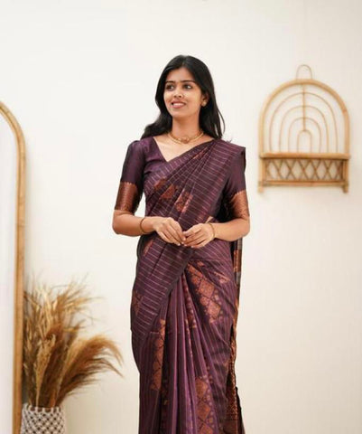 Wedding Wear Kanjivaram Woven Silk Saree With Blouse Piece