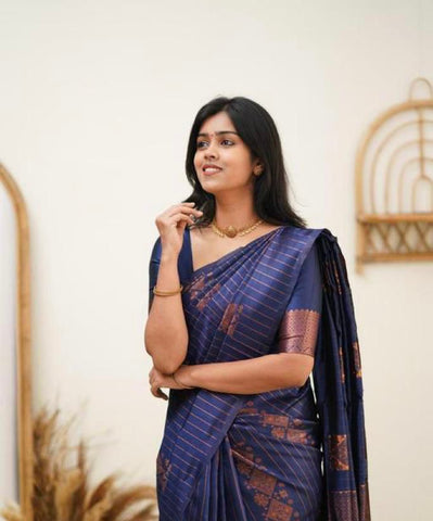 Wedding Wear Kanjivaram Woven Silk Saree With Blouse Piece