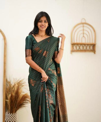 Wedding Wear Kanjivaram Woven Silk Saree With Blouse Piece