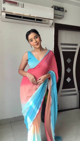 1-Min Georgette Ready To Wear Saree With Blouse Piece