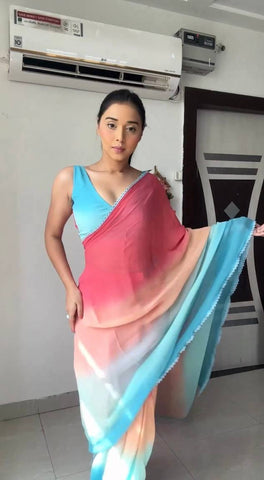 1-Min Georgette Ready To Wear Saree With Blouse Piece