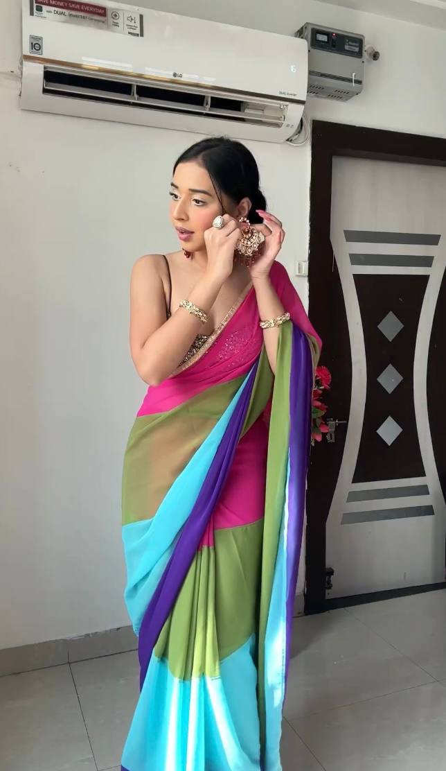 1-Min Georgette Ready To Wear Saree With Blouse Piece