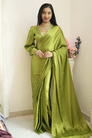 1-Min Satin Ready To Wear Saree With Blouse Piece